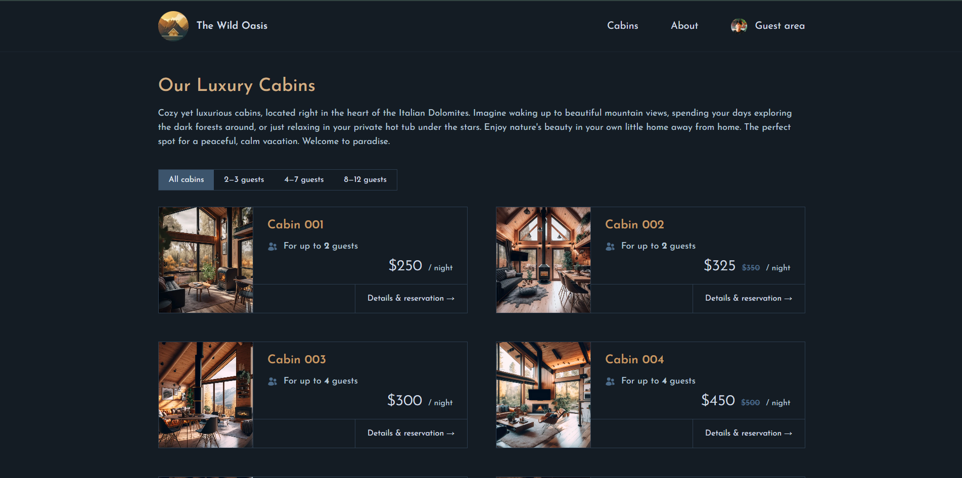 The Wild Oasis website